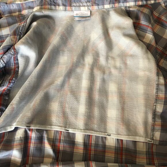 Columbia Shirt Outdoor Insect Blocker Lng Sleeve Size Medium grey/rd/ornge plaid - Picture 4 of 12